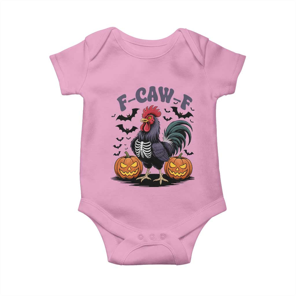 F Caw F Halloween Chicken Skeleton Baby Onesie Spooky Funny Rooster Meme - Wonder Print Shop
