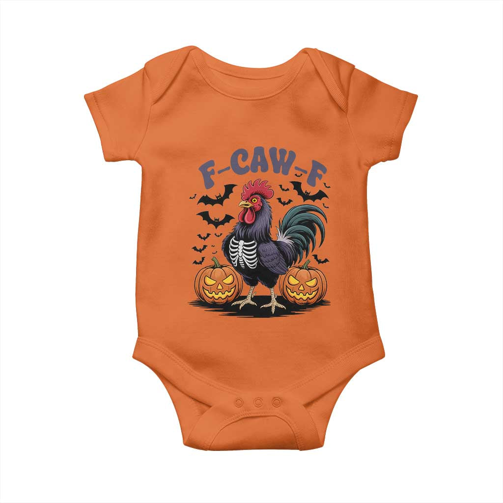 F Caw F Halloween Chicken Skeleton Baby Onesie Spooky Funny Rooster Meme - Wonder Print Shop
