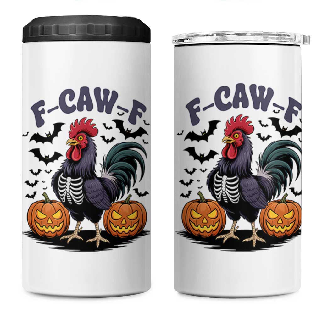 F Caw F Halloween Chicken Skeleton 4 in 1 Can Cooler Tumbler Spooky Funny Rooster Meme - Wonder Print Shop
