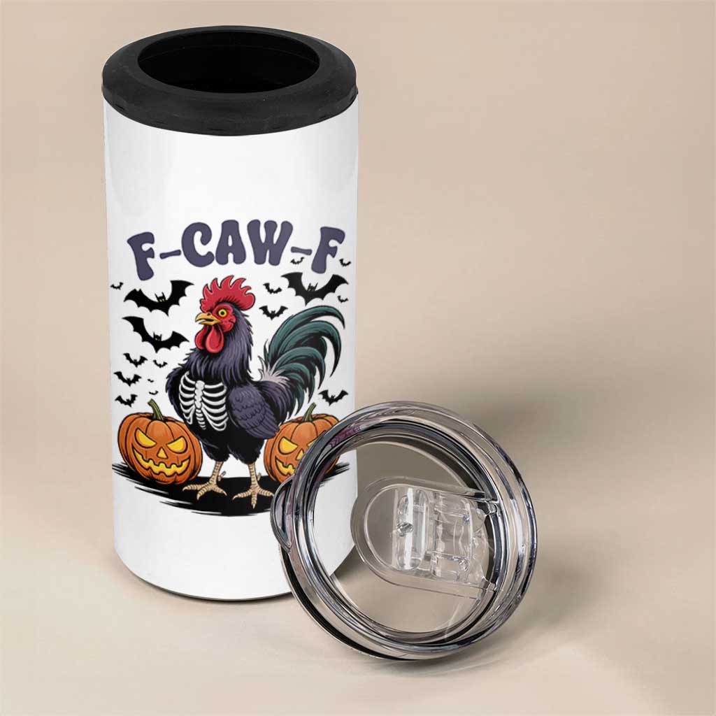 F Caw F Halloween Chicken Skeleton 4 in 1 Can Cooler Tumbler Spooky Funny Rooster Meme - Wonder Print Shop