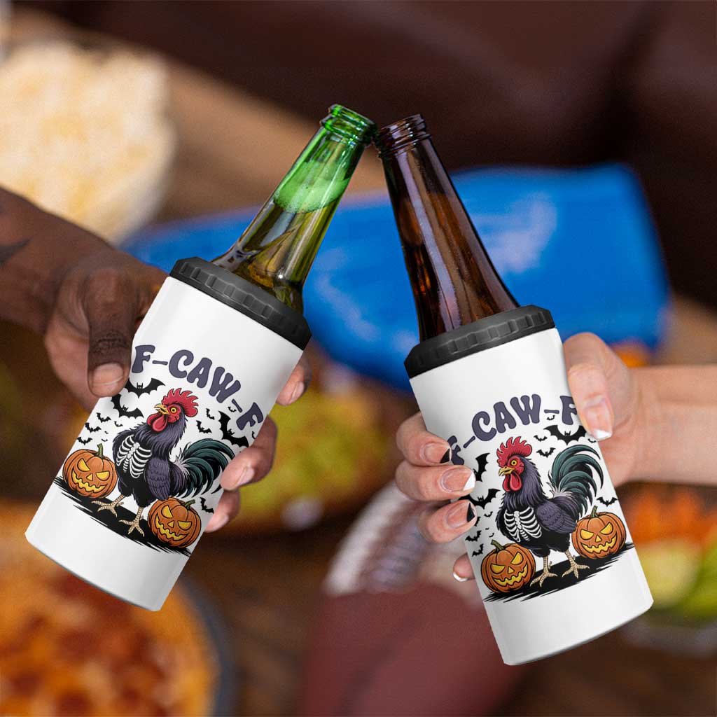 F Caw F Halloween Chicken Skeleton 4 in 1 Can Cooler Tumbler Spooky Funny Rooster Meme - Wonder Print Shop