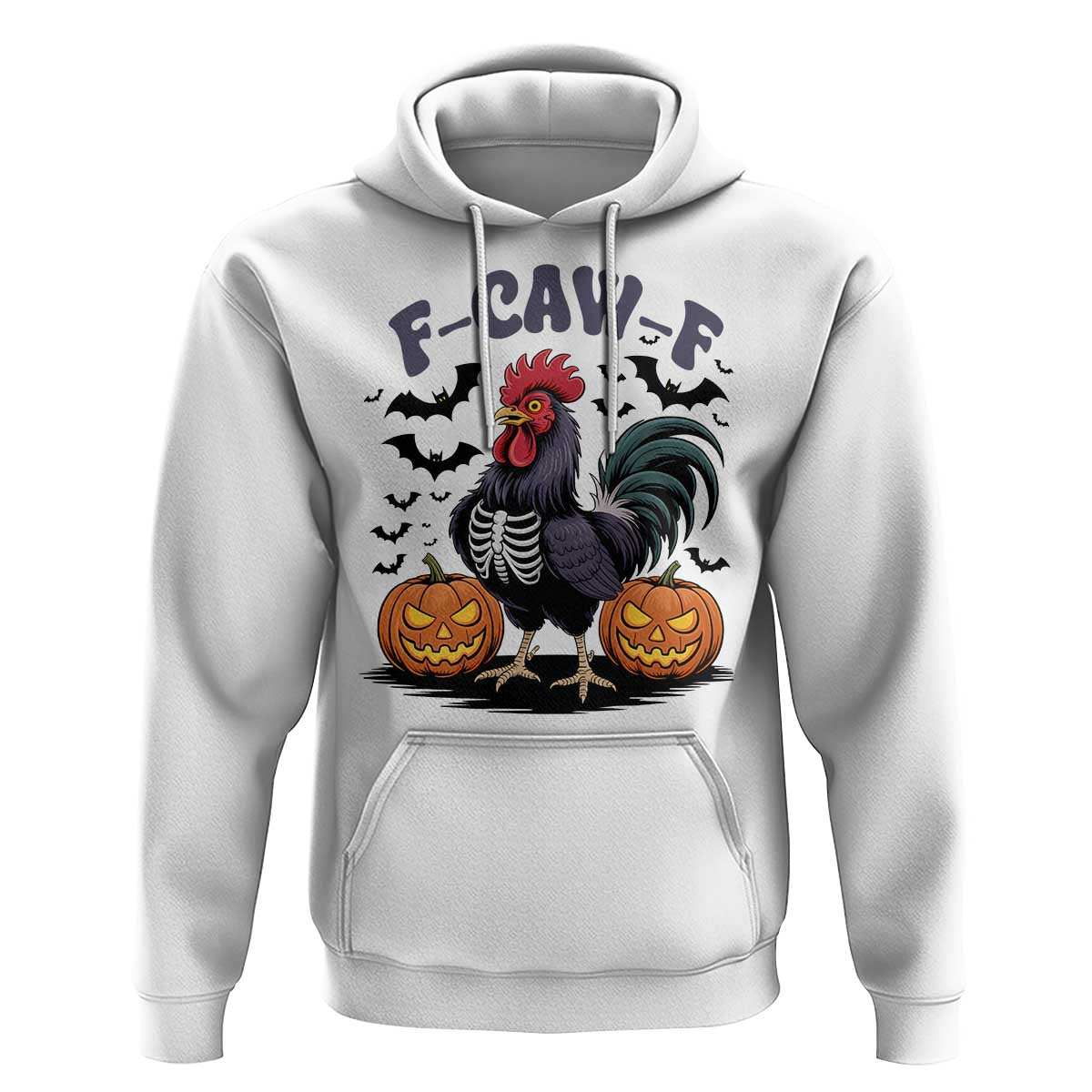 F Caw F Halloween Chicken Skeleton Hoodie Spooky Funny Rooster Meme - Wonder Print Shop