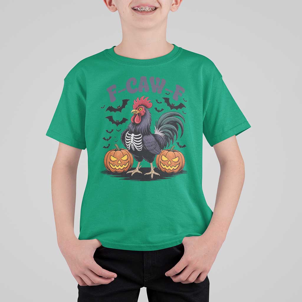 F Caw F Halloween Chicken Skeleton T Shirt For Kid Spooky Funny Rooster Meme - Wonder Print Shop