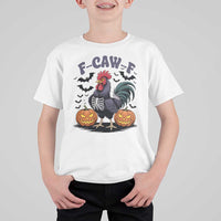 F Caw F Halloween Chicken Skeleton T Shirt For Kid Spooky Funny Rooster Meme - Wonder Print Shop