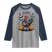 F Caw F Halloween Chicken Skeleton Raglan Shirt Spooky Funny Rooster Meme - Wonder Print Shop
