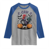 F Caw F Halloween Chicken Skeleton Raglan Shirt Spooky Funny Rooster Meme - Wonder Print Shop