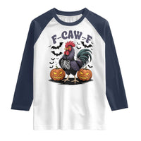 F Caw F Halloween Chicken Skeleton Raglan Shirt Spooky Funny Rooster Meme - Wonder Print Shop