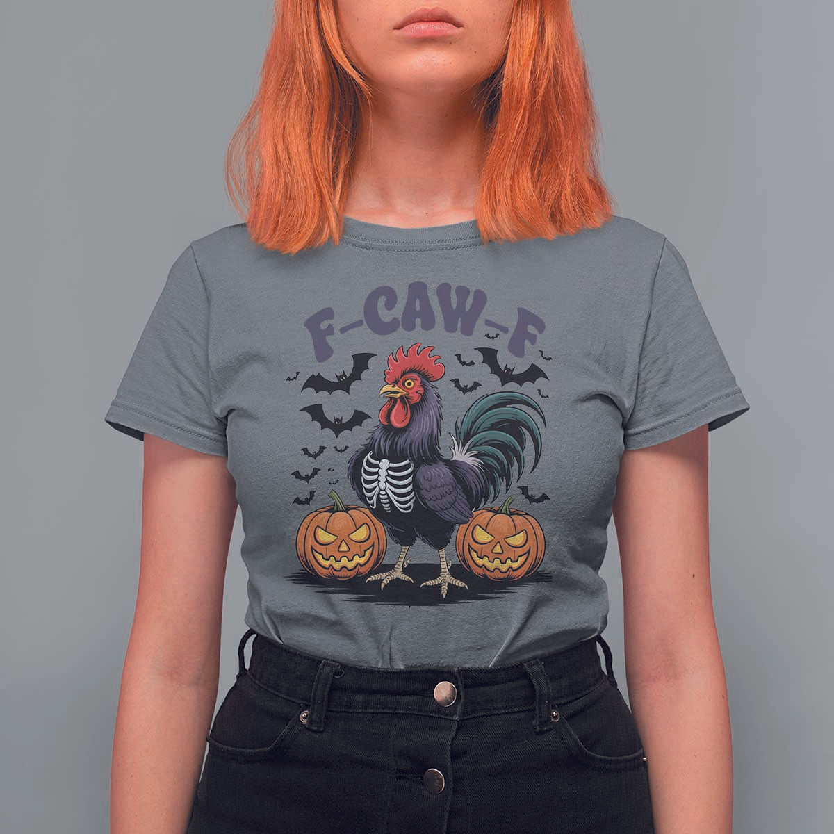 F Caw F Halloween Chicken Skeleton T Shirt For Women Spooky Funny Rooster Meme - Wonder Print Shop