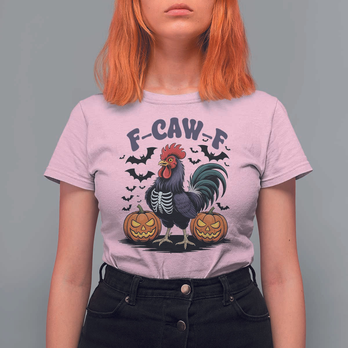 F Caw F Halloween Chicken Skeleton T Shirt For Women Spooky Funny Rooster Meme - Wonder Print Shop