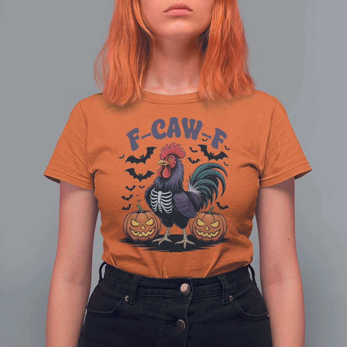 F Caw F Halloween Chicken Skeleton T Shirt For Women Spooky Funny Rooster Meme - Wonder Print Shop