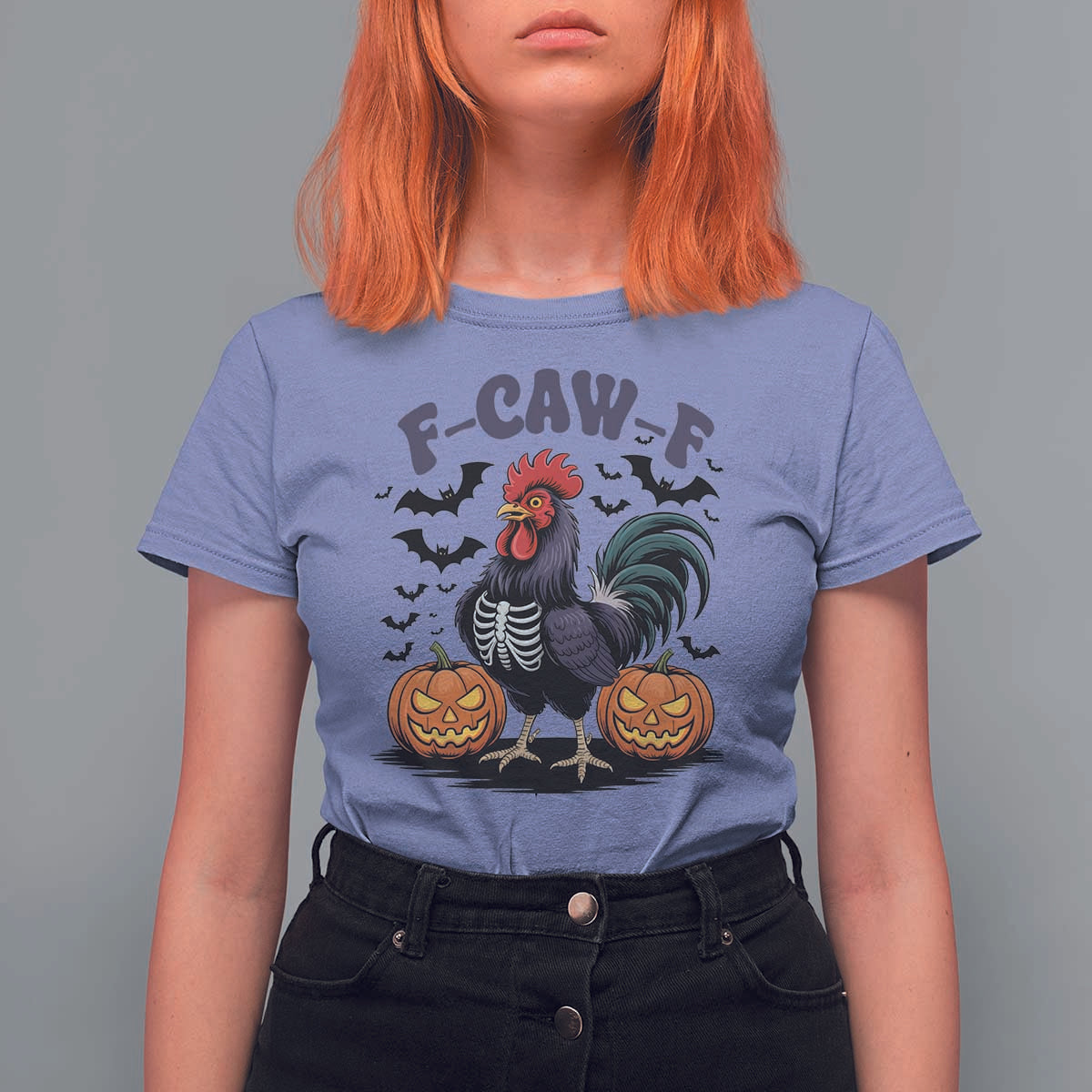 F Caw F Halloween Chicken Skeleton T Shirt For Women Spooky Funny Rooster Meme - Wonder Print Shop