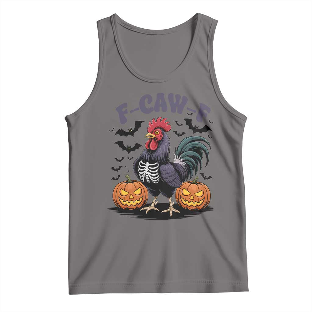 F Caw F Halloween Chicken Skeleton Tank Top Spooky Funny Rooster Meme - Wonder Print Shop