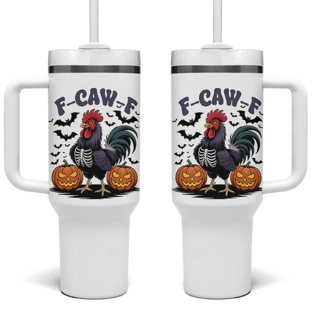 F Caw F Halloween Chicken Skeleton Tumbler With Handle Spooky Funny Rooster Meme - Wonder Print Shop