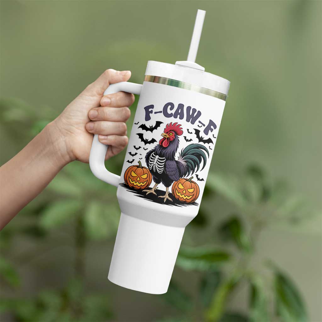 F Caw F Halloween Chicken Skeleton Tumbler With Handle Spooky Funny Rooster Meme - Wonder Print Shop