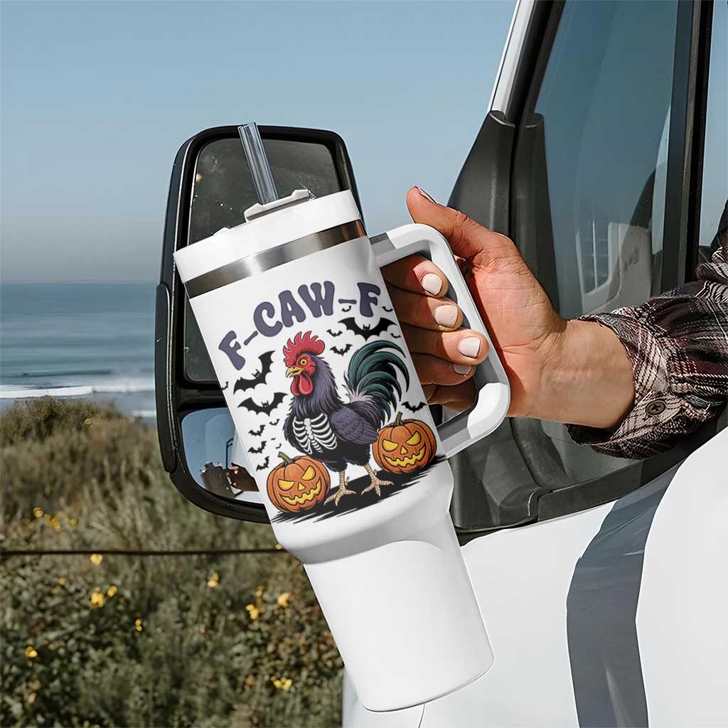 F Caw F Halloween Chicken Skeleton Tumbler With Handle Spooky Funny Rooster Meme - Wonder Print Shop