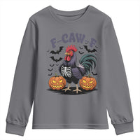 F Caw F Halloween Chicken Skeleton Youth Sweatshirt Spooky Funny Rooster Meme - Wonder Print Shop