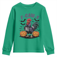 F Caw F Halloween Chicken Skeleton Youth Sweatshirt Spooky Funny Rooster Meme - Wonder Print Shop