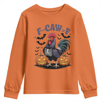 F Caw F Halloween Chicken Skeleton Youth Sweatshirt Spooky Funny Rooster Meme - Wonder Print Shop