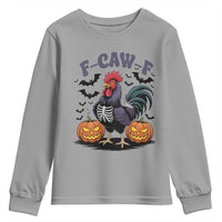 F Caw F Halloween Chicken Skeleton Youth Sweatshirt Spooky Funny Rooster Meme - Wonder Print Shop