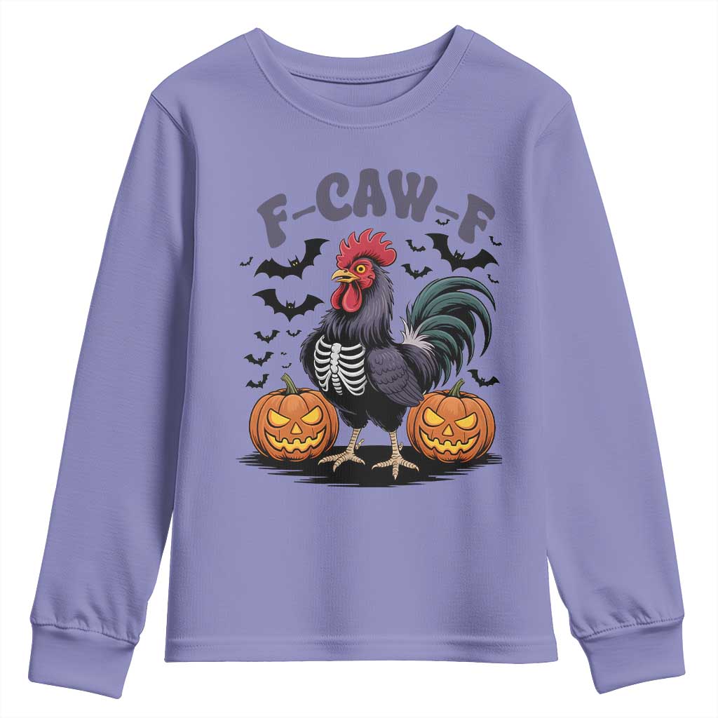 F Caw F Halloween Chicken Skeleton Youth Sweatshirt Spooky Funny Rooster Meme - Wonder Print Shop