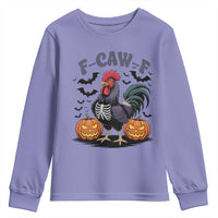 F Caw F Halloween Chicken Skeleton Youth Sweatshirt Spooky Funny Rooster Meme - Wonder Print Shop