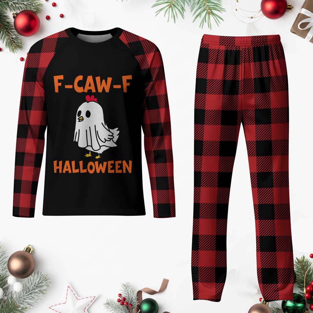 F Caw F Ghost Chicken Costume Plaid Pajama Set Funny Cute Halloween Poultry Lover - Wonder Print Shop