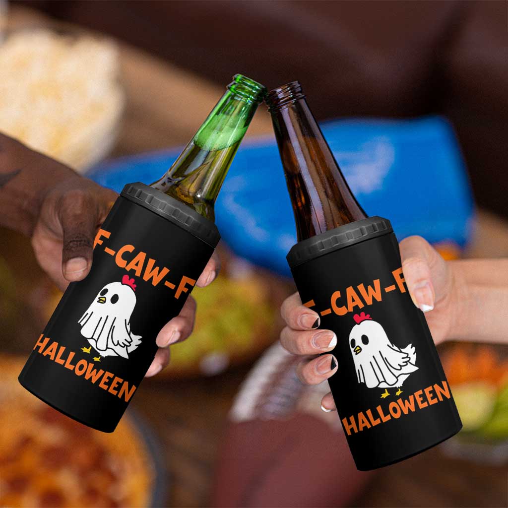 F Caw F Ghost Chicken Costume 4 in 1 Can Cooler Tumbler Funny Cute Halloween Poultry Lover - Wonder Print Shop