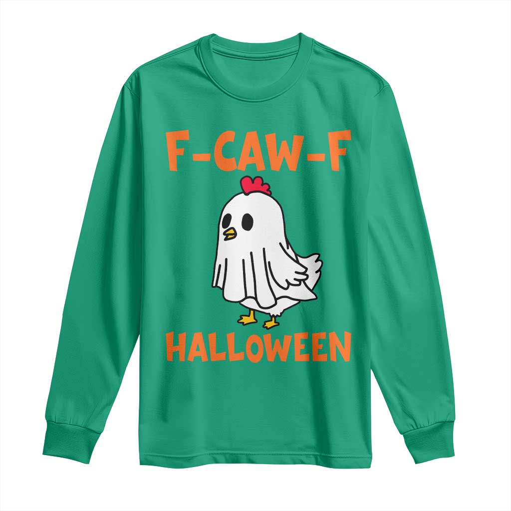 F Caw F Ghost Chicken Costume Long Sleeve Shirt Funny Cute Halloween Poultry Lover - Wonder Print Shop
