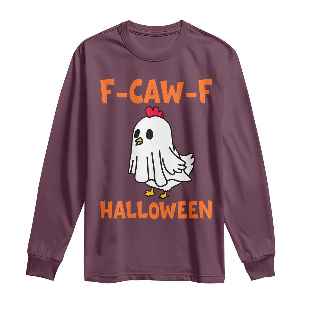 F Caw F Ghost Chicken Costume Long Sleeve Shirt Funny Cute Halloween Poultry Lover - Wonder Print Shop