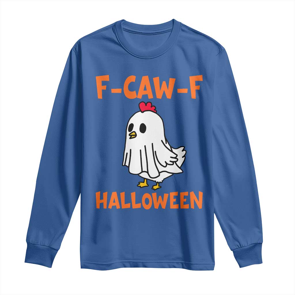 F Caw F Ghost Chicken Costume Long Sleeve Shirt Funny Cute Halloween Poultry Lover - Wonder Print Shop