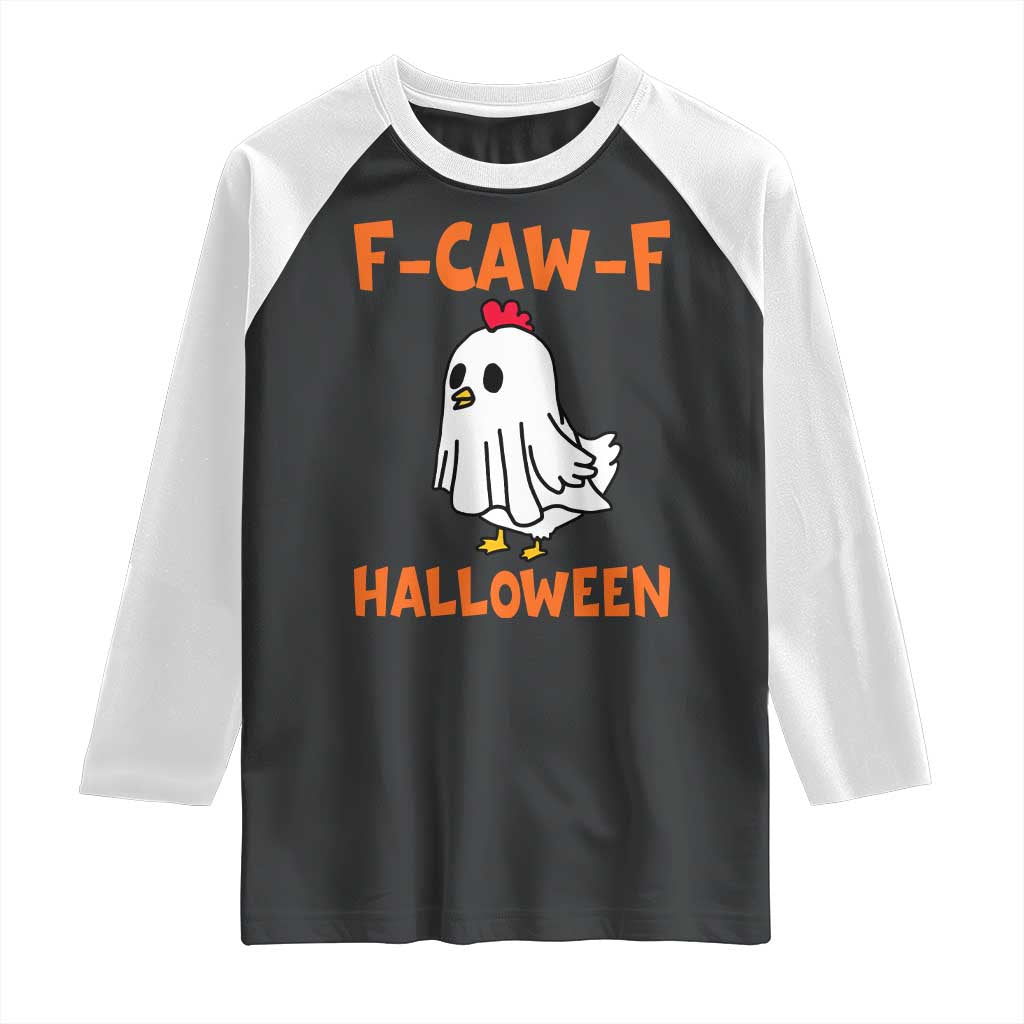 F Caw F Ghost Chicken Costume Raglan Shirt Funny Cute Halloween Poultry Lover - Wonder Print Shop