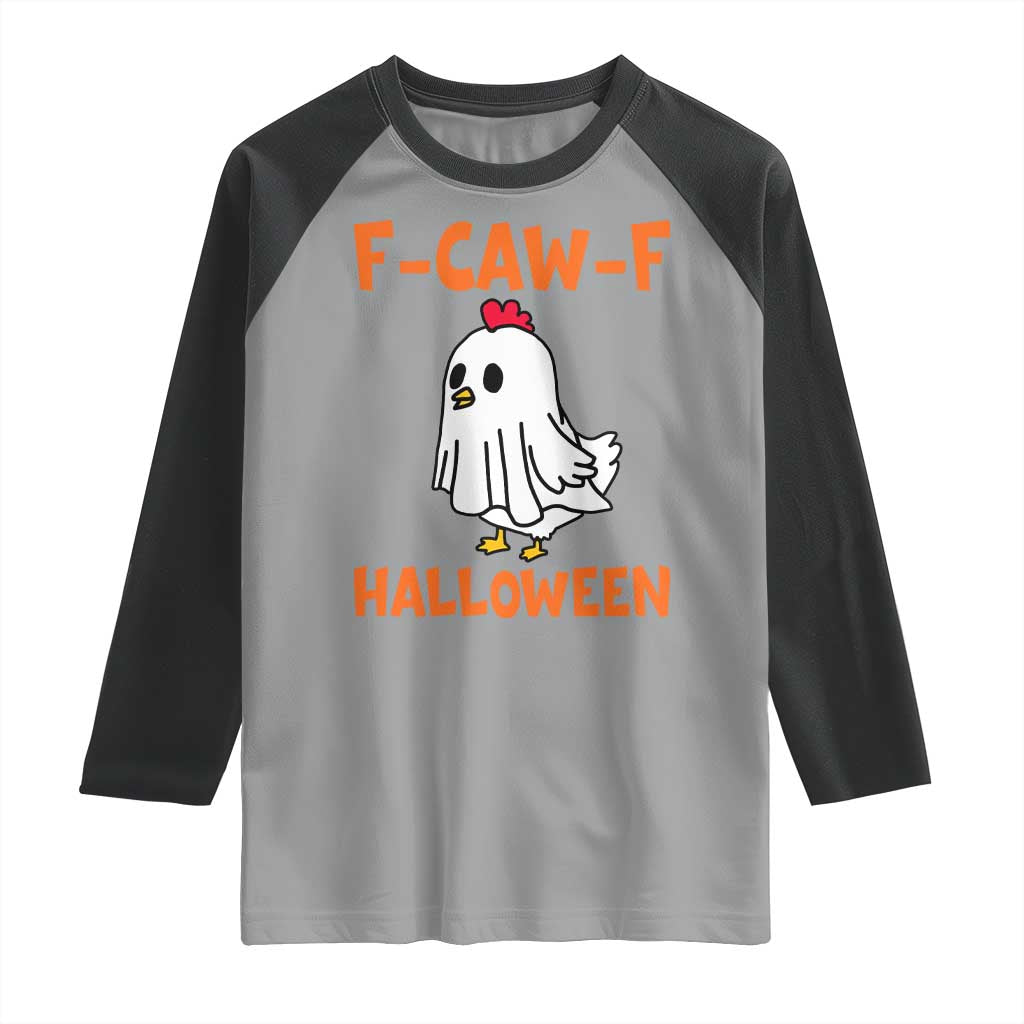 F Caw F Ghost Chicken Costume Raglan Shirt Funny Cute Halloween Poultry Lover - Wonder Print Shop