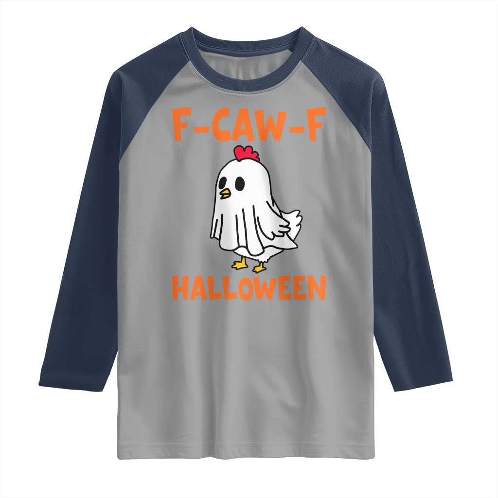 F Caw F Ghost Chicken Costume Raglan Shirt Funny Cute Halloween Poultry Lover - Wonder Print Shop