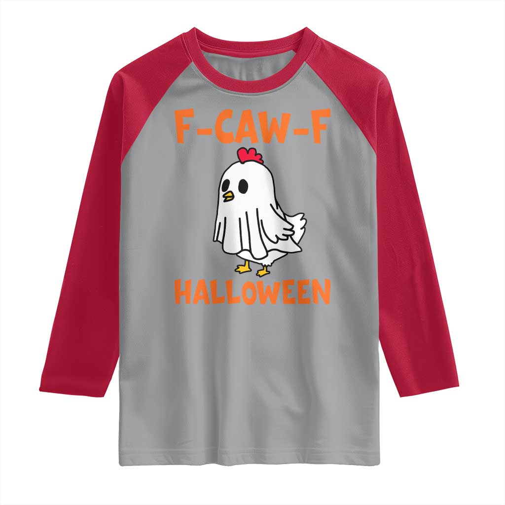 F Caw F Ghost Chicken Costume Raglan Shirt Funny Cute Halloween Poultry Lover - Wonder Print Shop