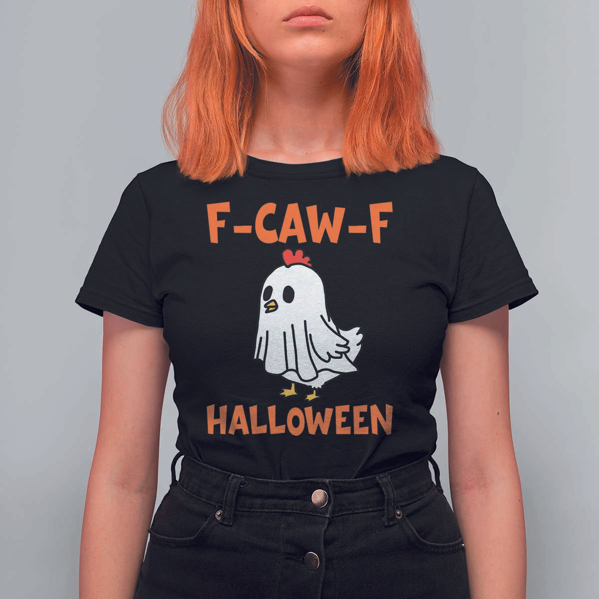 F Caw F Ghost Chicken Costume T Shirt For Women Funny Cute Halloween Poultry Lover - Wonder Print Shop