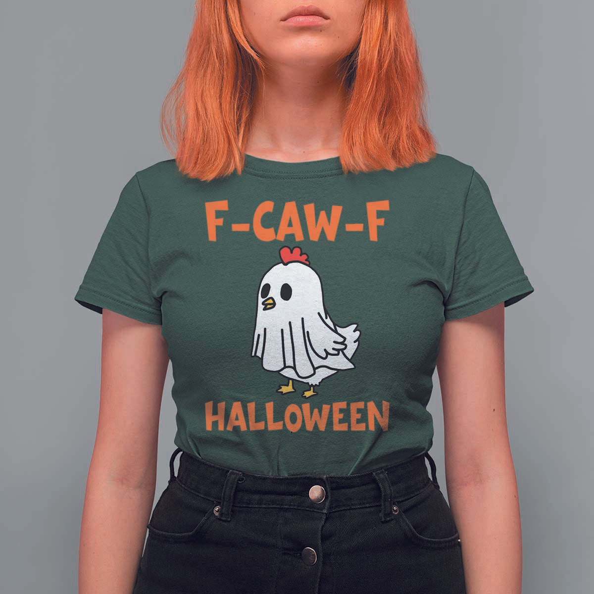 F Caw F Ghost Chicken Costume T Shirt For Women Funny Cute Halloween Poultry Lover - Wonder Print Shop