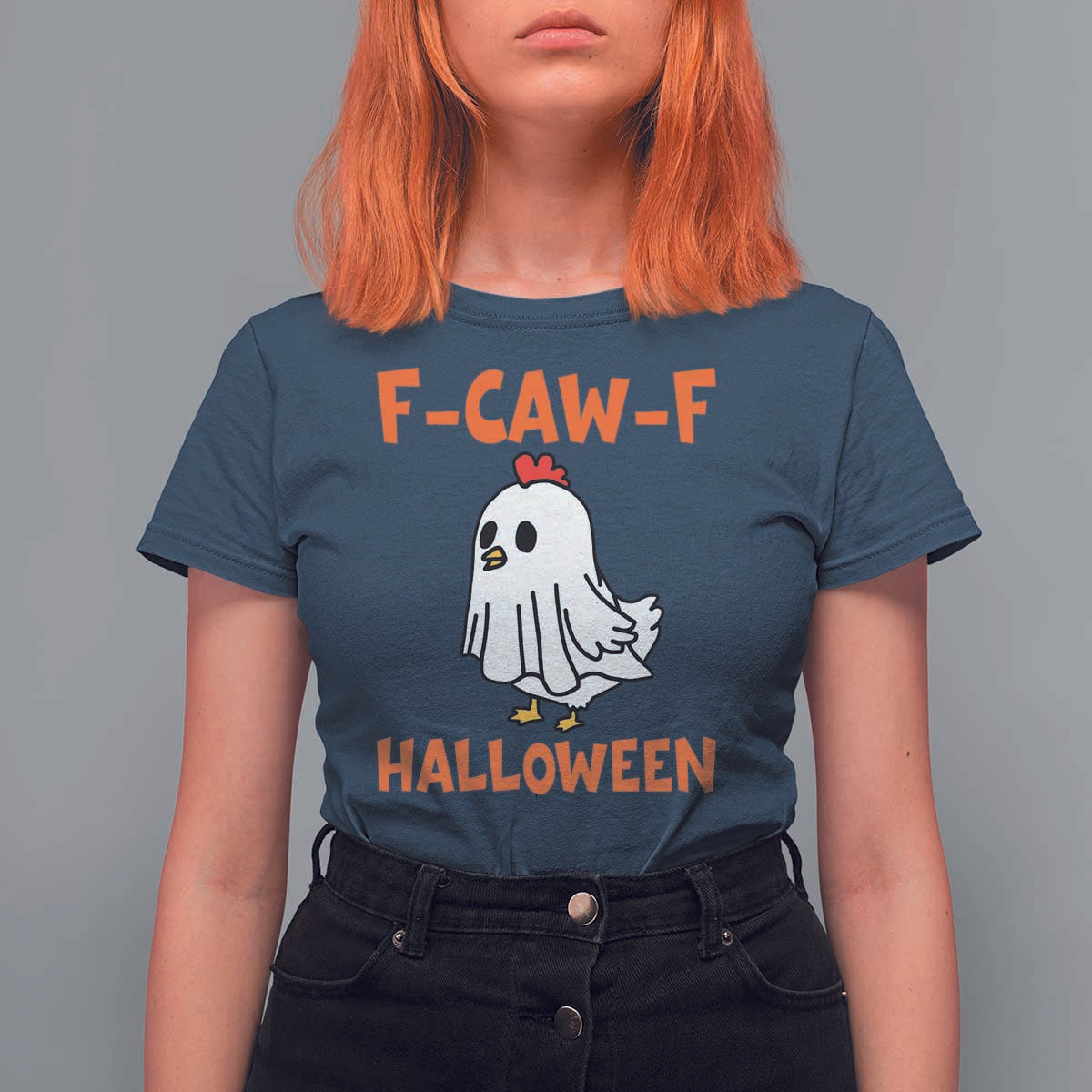 F Caw F Ghost Chicken Costume T Shirt For Women Funny Cute Halloween Poultry Lover - Wonder Print Shop