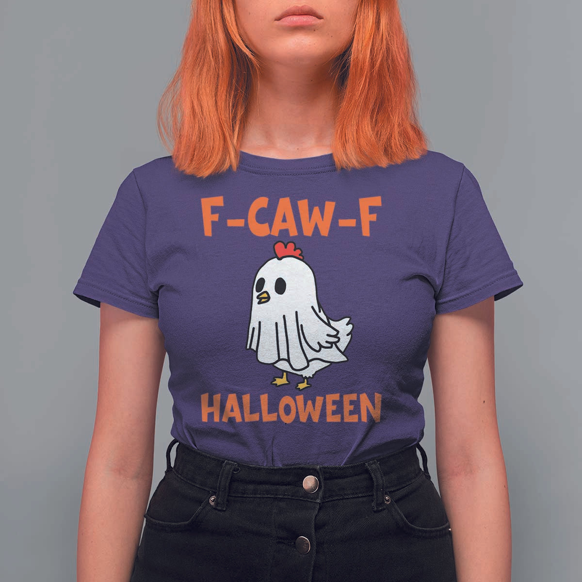 F Caw F Ghost Chicken Costume T Shirt For Women Funny Cute Halloween Poultry Lover - Wonder Print Shop