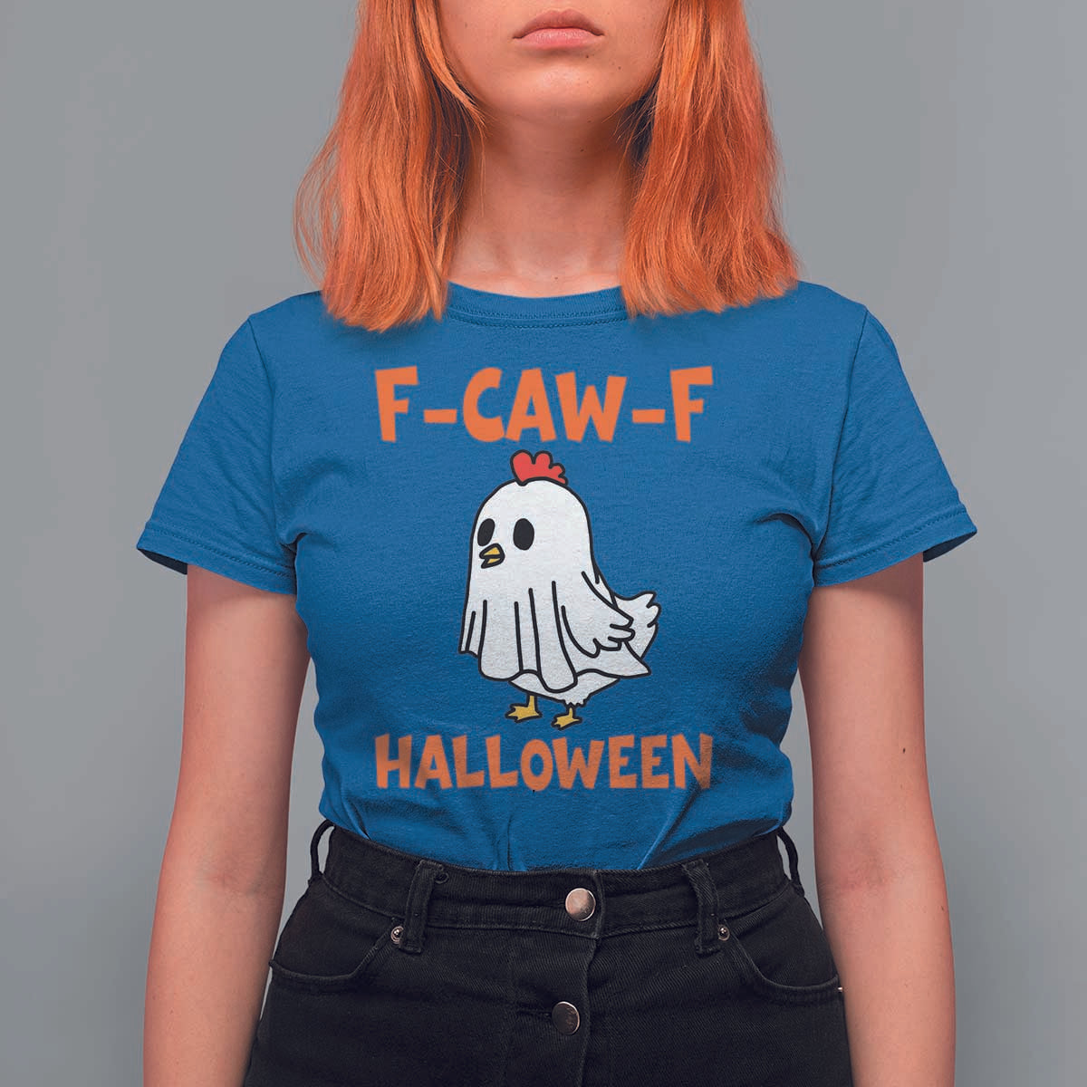F Caw F Ghost Chicken Costume T Shirt For Women Funny Cute Halloween Poultry Lover - Wonder Print Shop