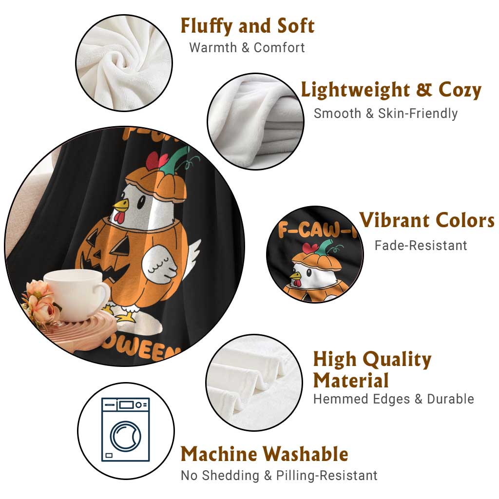 F Caw F Chicken Cute Halloween Costume Throw Blanket Funny Jack O LAttern Poultry Meme Fall Vibes - Wonder Print Shop