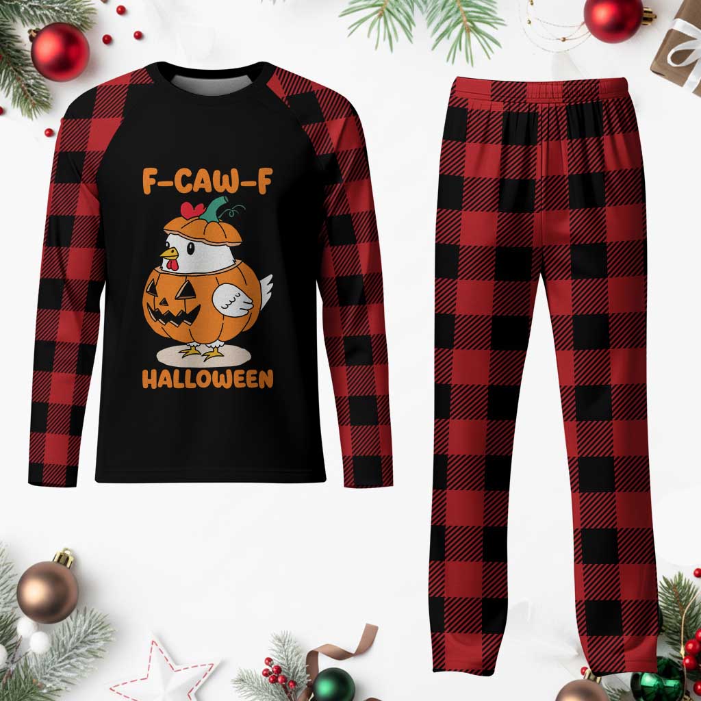 F Caw F Chicken Cute Halloween Costume Plaid Pajama Set Funny Jack O LAttern Poultry Meme Fall Vibes - Wonder Print Shop
