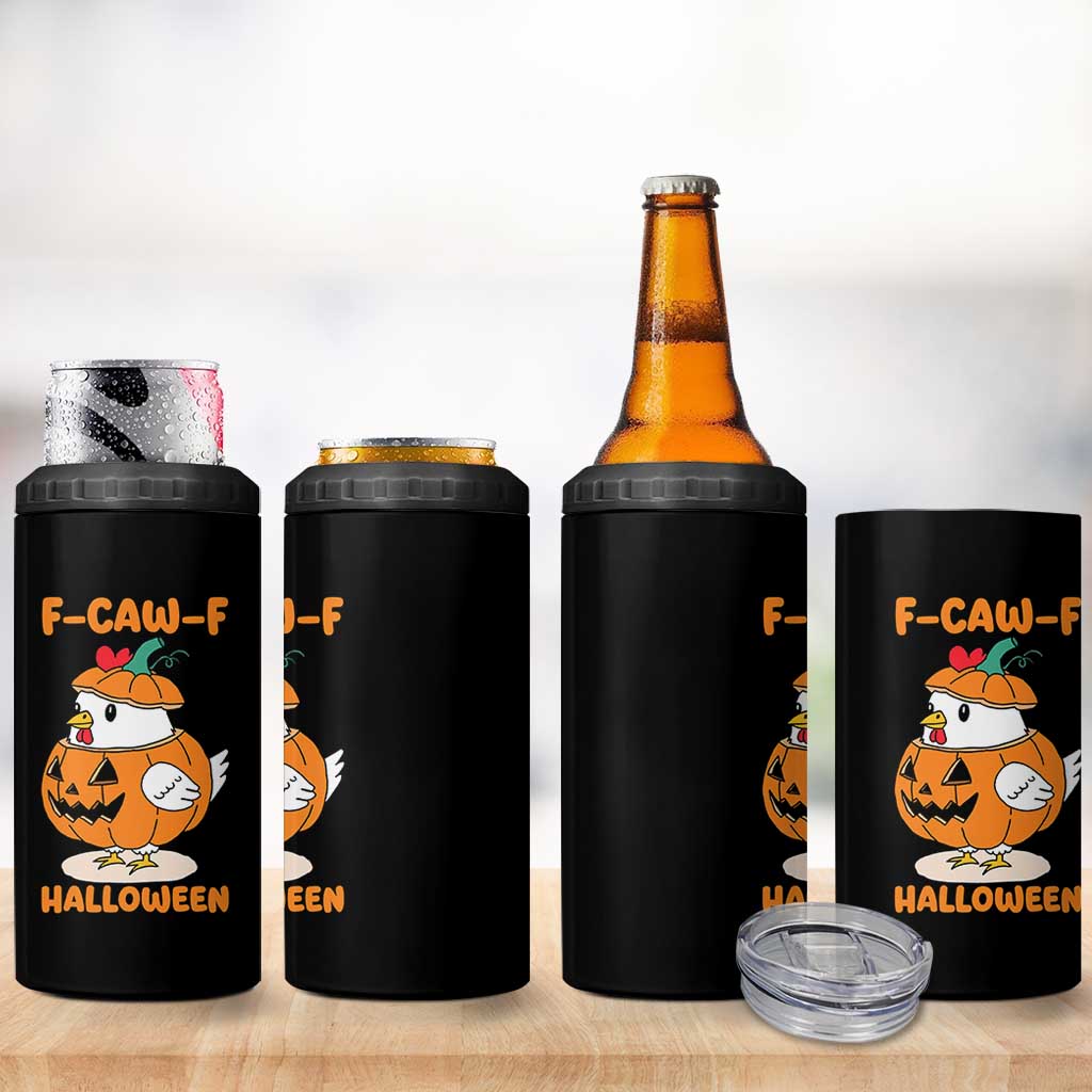 F Caw F Chicken Cute Halloween Costume 4 in 1 Can Cooler Tumbler Funny Jack O LAttern Poultry Meme Fall Vibes - Wonder Print Shop