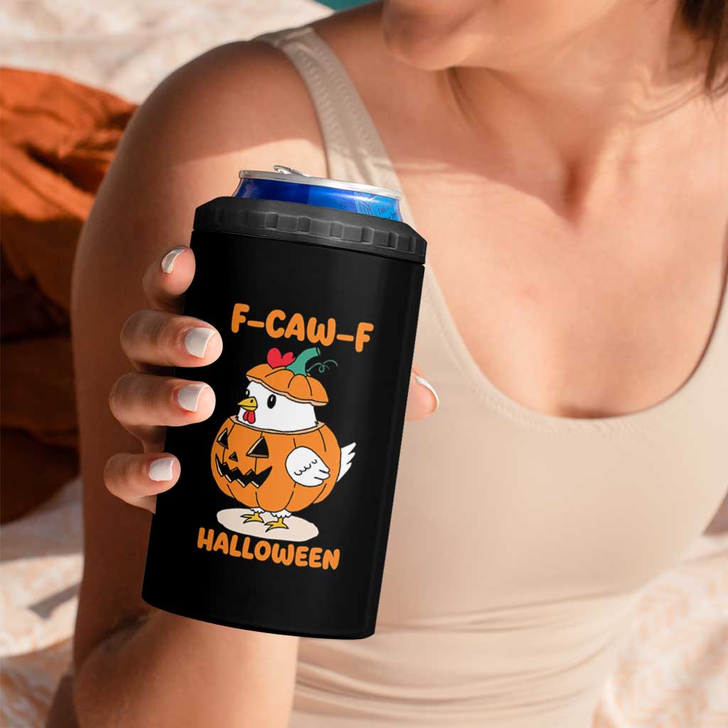 F Caw F Chicken Cute Halloween Costume 4 in 1 Can Cooler Tumbler Funny Jack O LAttern Poultry Meme Fall Vibes - Wonder Print Shop