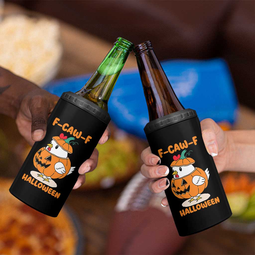 F Caw F Chicken Cute Halloween Costume 4 in 1 Can Cooler Tumbler Funny Jack O LAttern Poultry Meme Fall Vibes - Wonder Print Shop