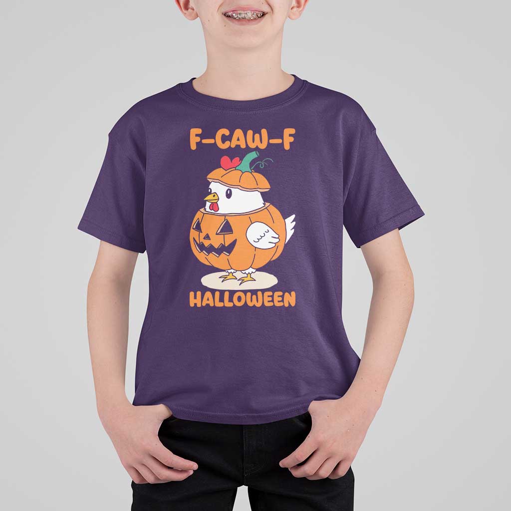 F Caw F Chicken Cute Halloween Costume T Shirt For Kid Funny Jack O LAttern Poultry Meme Fall Vibes - Wonder Print Shop