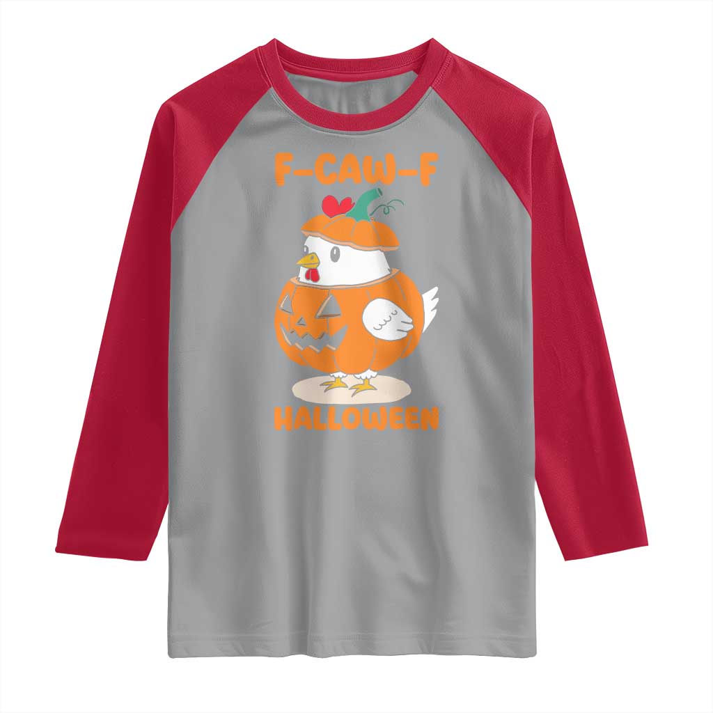 F Caw F Chicken Cute Halloween Costume Raglan Shirt Funny Jack O LAttern Poultry Meme Fall Vibes - Wonder Print Shop