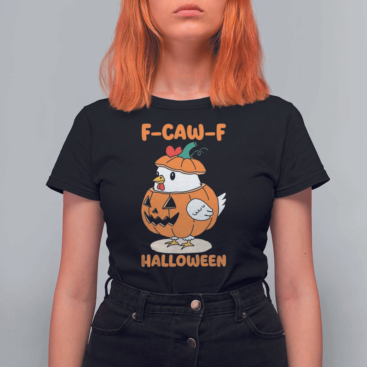 F Caw F Chicken Cute Halloween Costume T Shirt For Women Funny Jack O LAttern Poultry Meme Fall Vibes - Wonder Print Shop