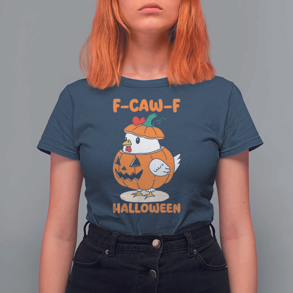 F Caw F Chicken Cute Halloween Costume T Shirt For Women Funny Jack O LAttern Poultry Meme Fall Vibes - Wonder Print Shop