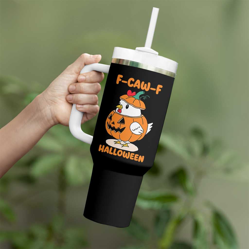 F Caw F Chicken Cute Halloween Costume Tumbler With Handle Funny Jack O LAttern Poultry Meme Fall Vibes - Wonder Print Shop