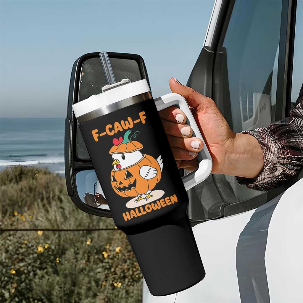 F Caw F Chicken Cute Halloween Costume Tumbler With Handle Funny Jack O LAttern Poultry Meme Fall Vibes - Wonder Print Shop